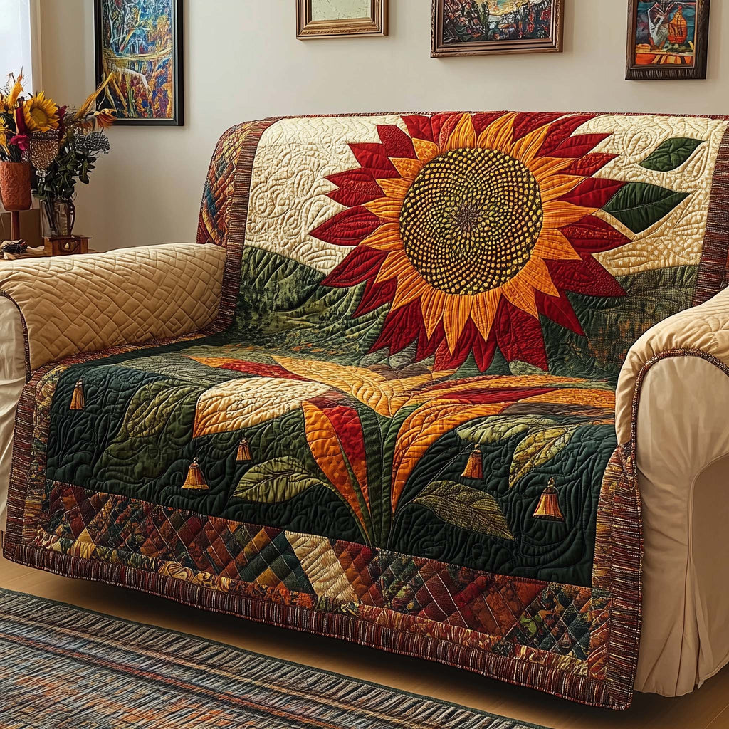 Golden Sunflower Quilted Sofa Cover Fall Halloween Decor For Sofa Couch