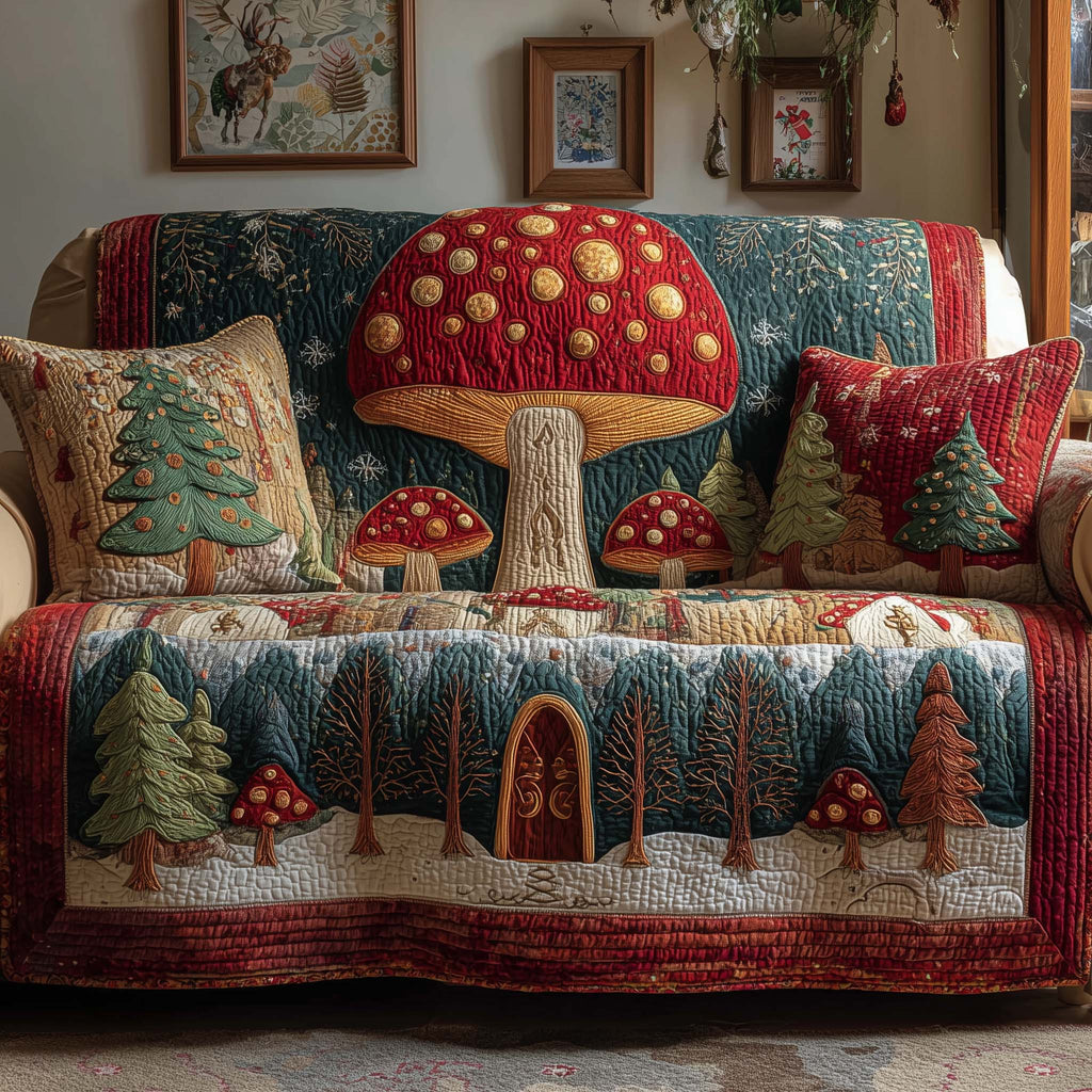 Mushroom Forest Quilted Sofa Cover Fall Halloween Decor For Sofa Couch