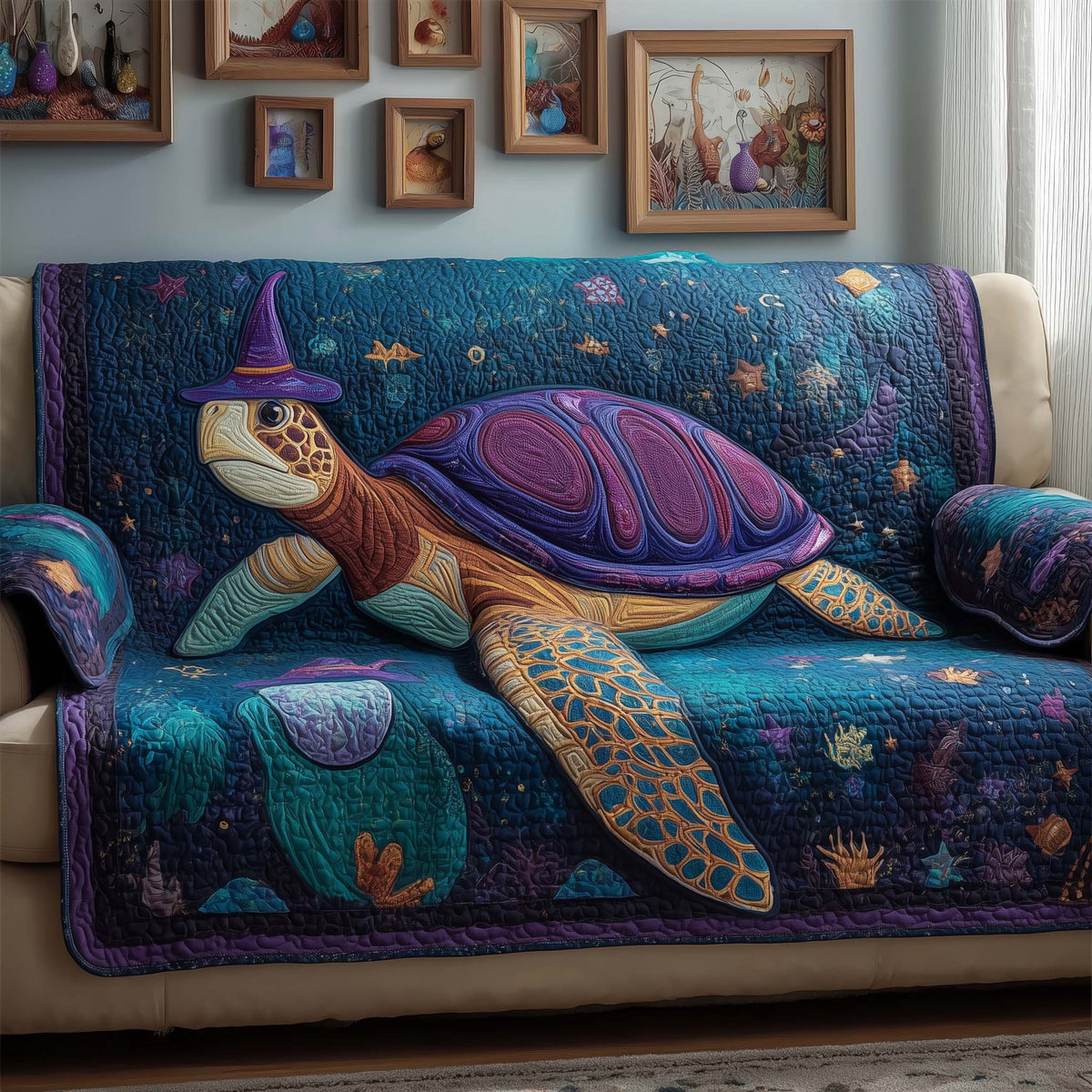 Wizard Turtle Quilted Sofa Cover Fall Halloween Decor For Sofa Couch