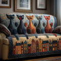 Town Cats Quilted Sofa Cover Fall Halloween Decor For Sofa Couch