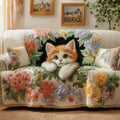 Floral Kitten Quilted Sofa Cover Fall Halloween Decor For Sofa Couch