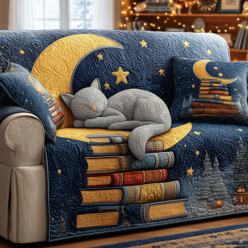 Moon Cat Quilted Sofa Cover Fall Halloween Decor For Sofa Couch