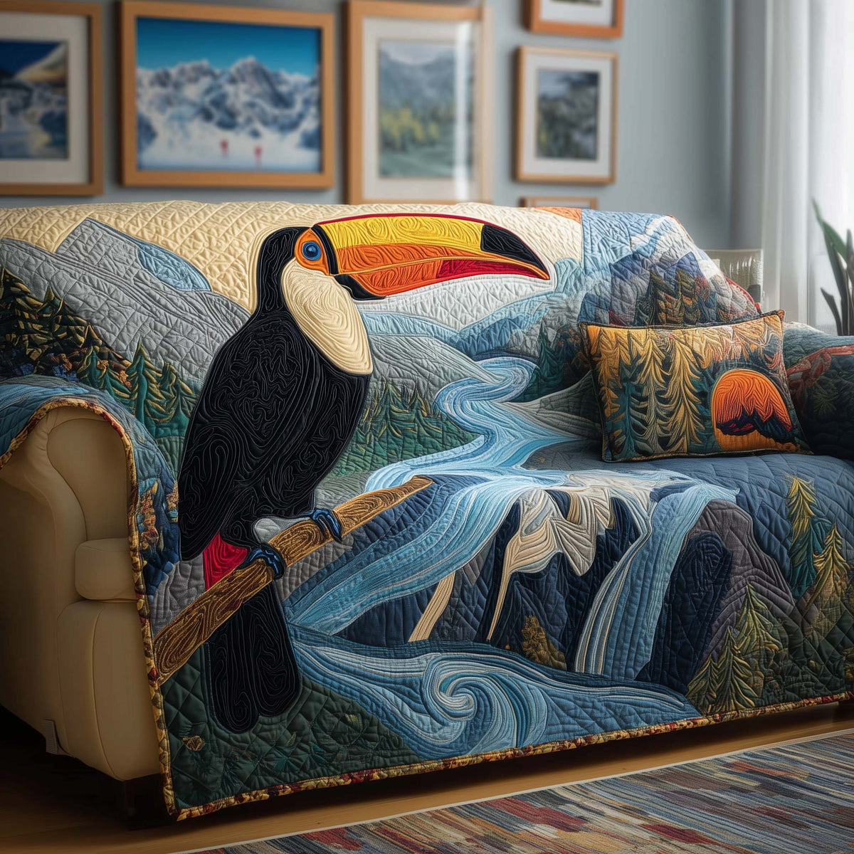 River Toucan Quilted Sofa Cover Fall Halloween Decor For Sofa Couch