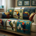 Patchwork Toucans Quilted Sofa Cover Fall Halloween Decor For Sofa Couch