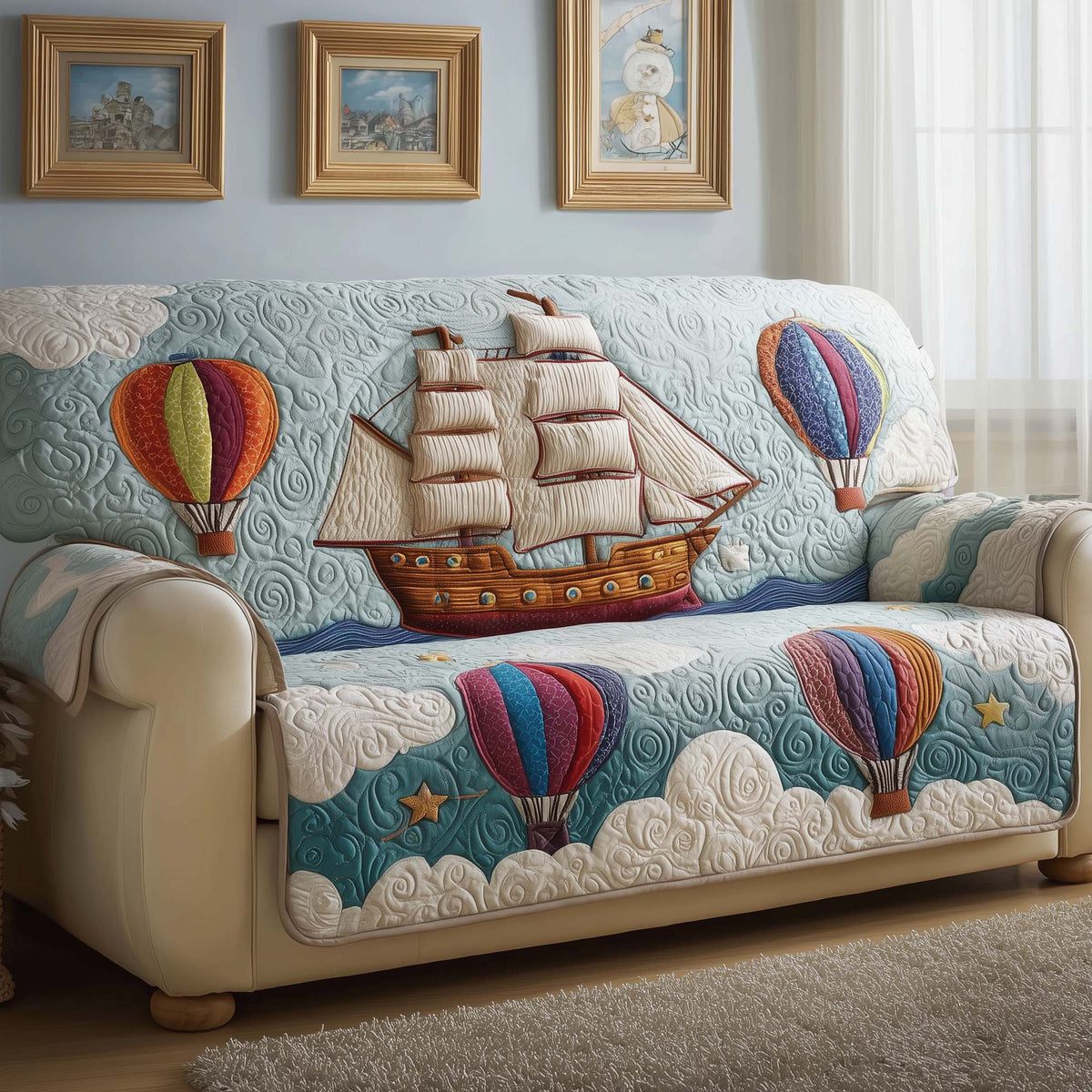 Balloon Sail Quilted Sofa Cover Fall Halloween Decor For Sofa Couch