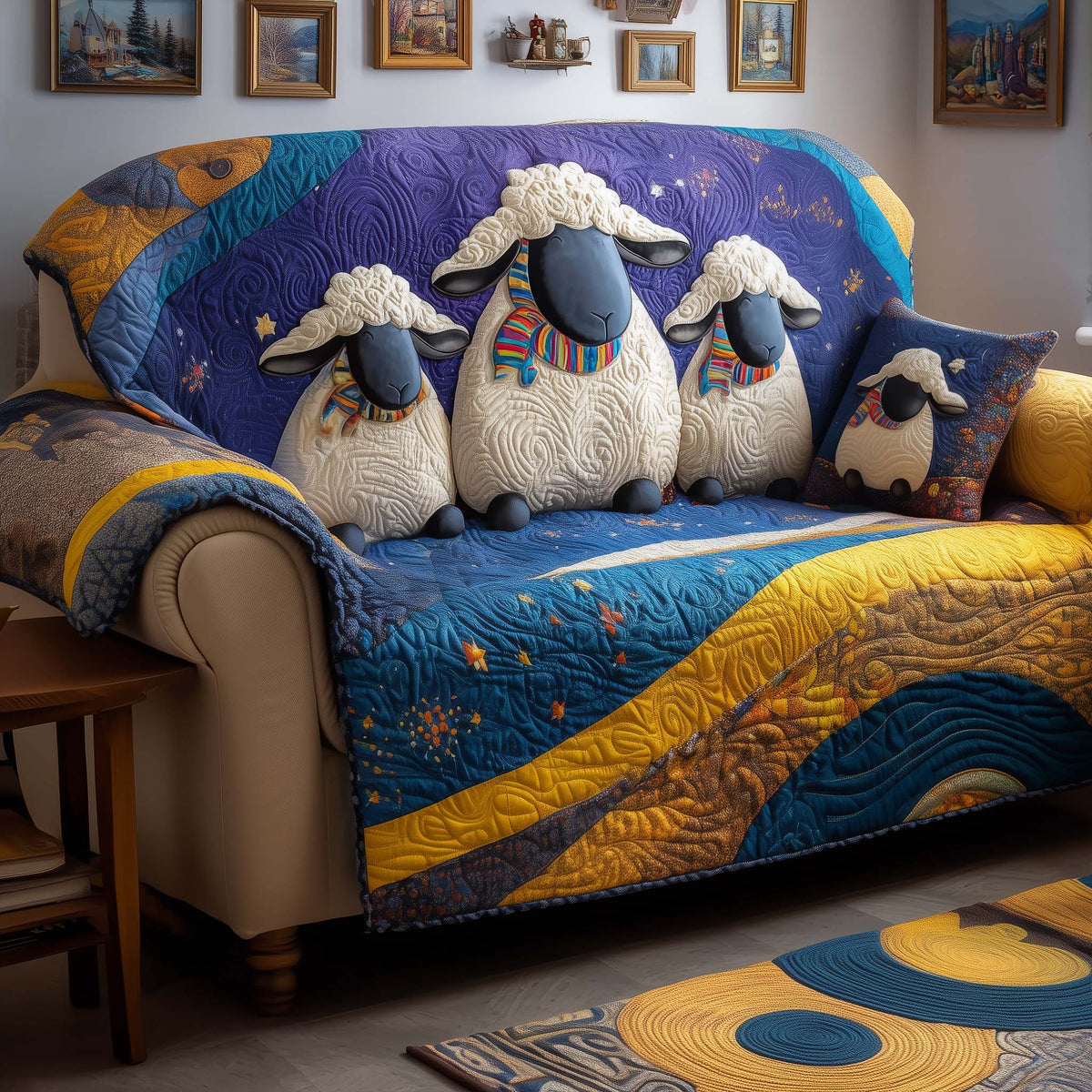 Starlit Sheep Quilted Sofa Cover Fall Halloween Decor For Sofa Couch