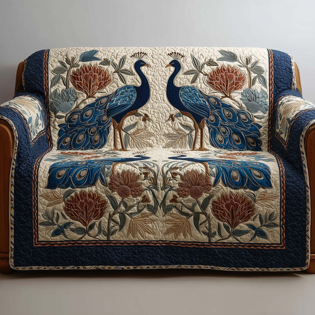 Royal Peacocks Quilted Sofa Cover Fall Halloween Decor For Sofa Couch