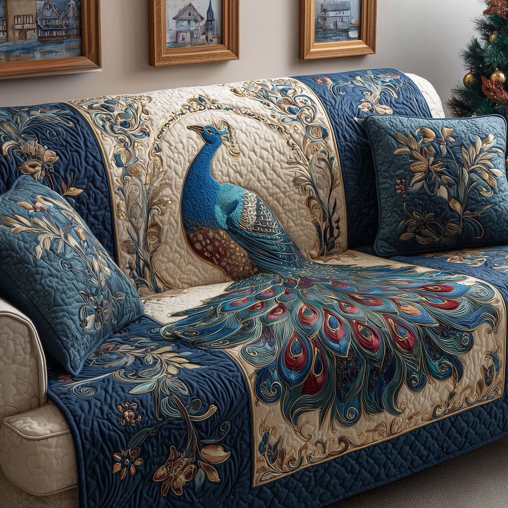 Regal Peacock Quilted Sofa Cover Fall Halloween Decor For Sofa Couch