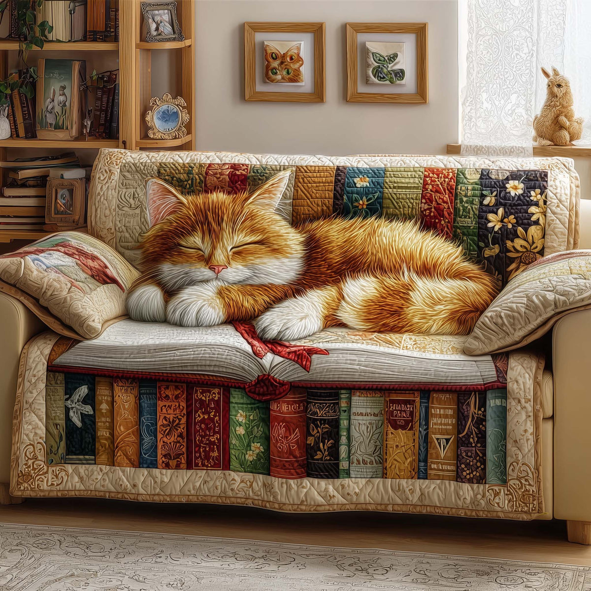Book Cat Quilted Sofa Cover Fall Halloween Decor For Sofa Couch