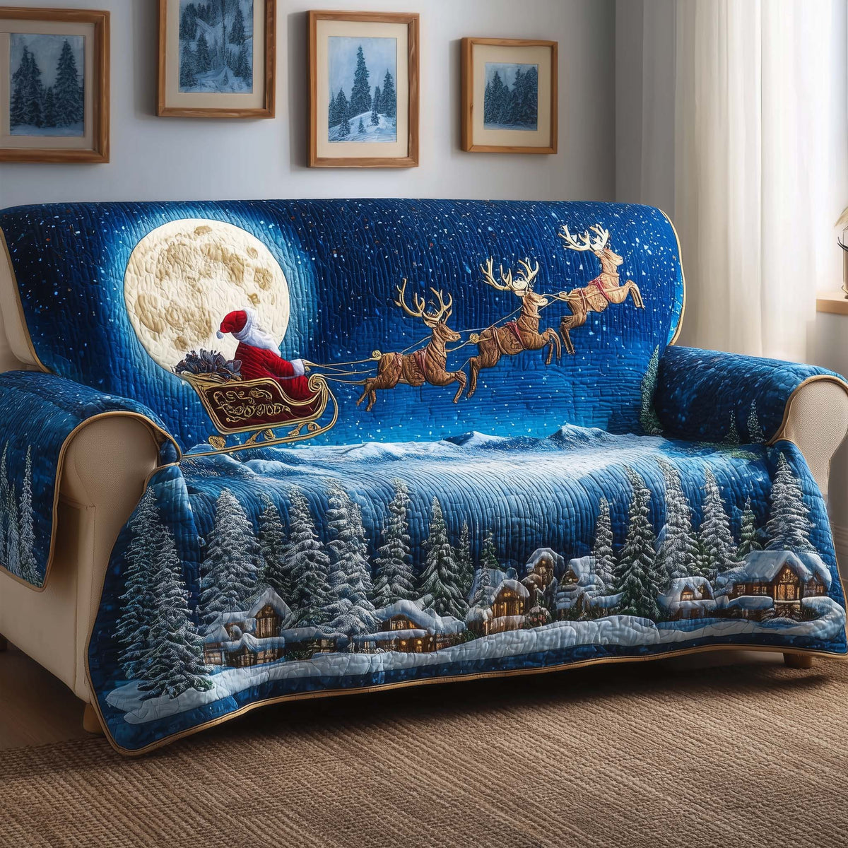 Moon Santa Quilted Sofa Cover Fall Halloween Decor For Sofa Couch