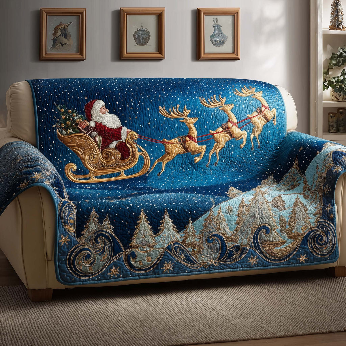 Santa Claus Quilted Sofa Cover Fall Halloween Decor For Sofa Couch