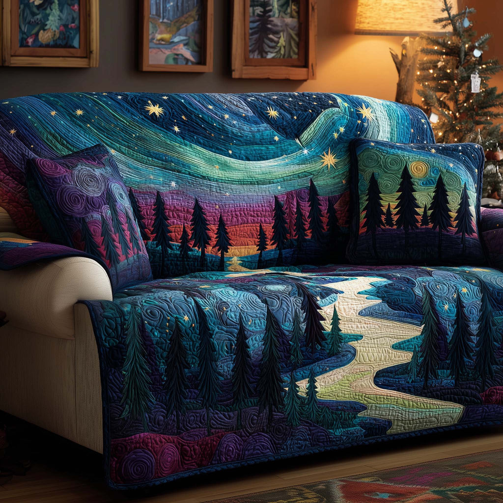 Starlit Aurora Quilted Sofa Cover Fall Halloween Decor For Sofa Couch
