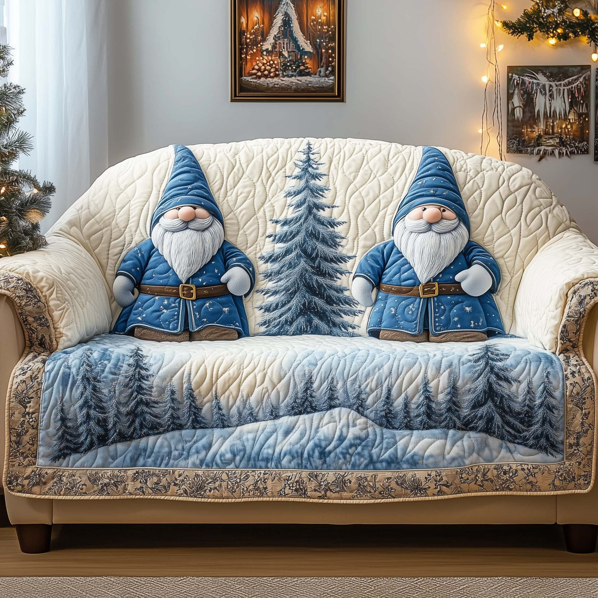 Gnomes Quilted Sofa Cover Fall Halloween Decor For Sofa Couch