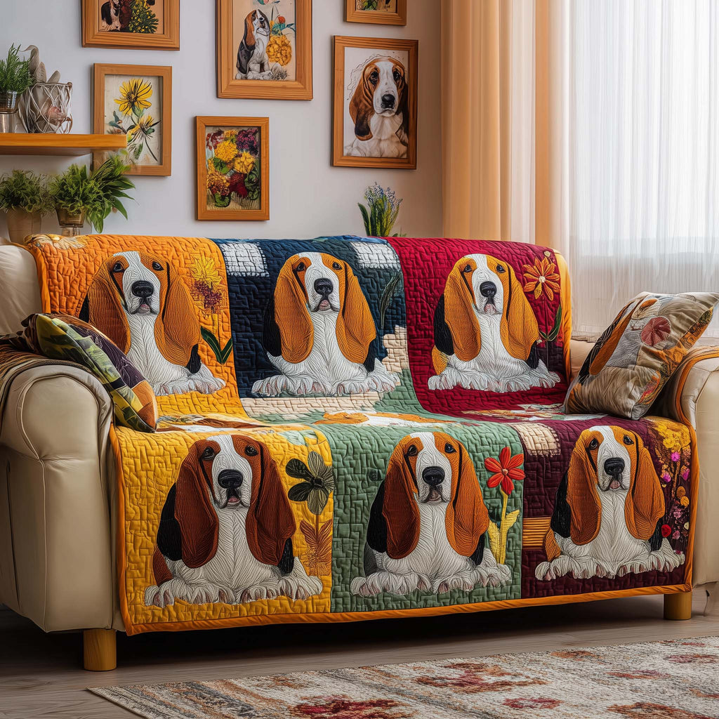 Patchwork Basset Quilted Sofa Cover Fall Halloween Decor For Sofa Couch