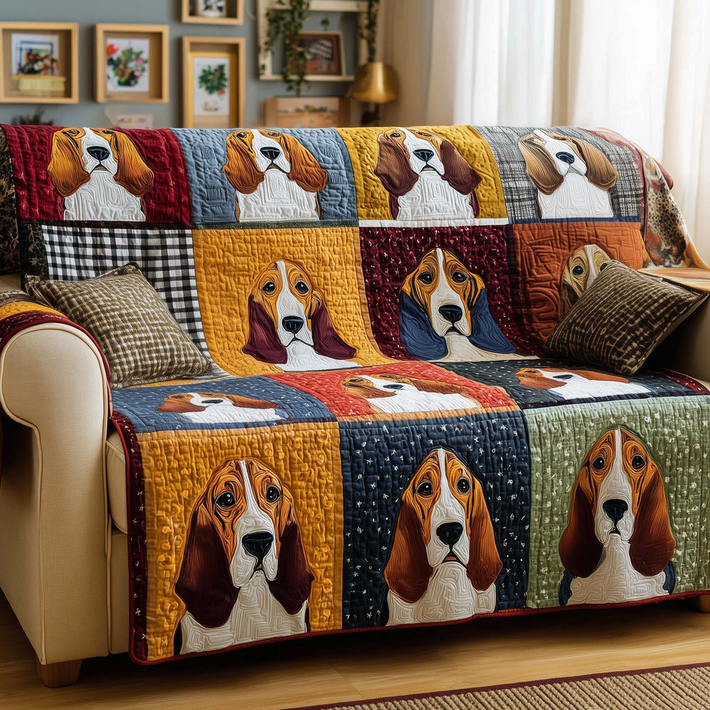 Rustic Basset Quilted Sofa Cover Fall Halloween Decor For Sofa Couch