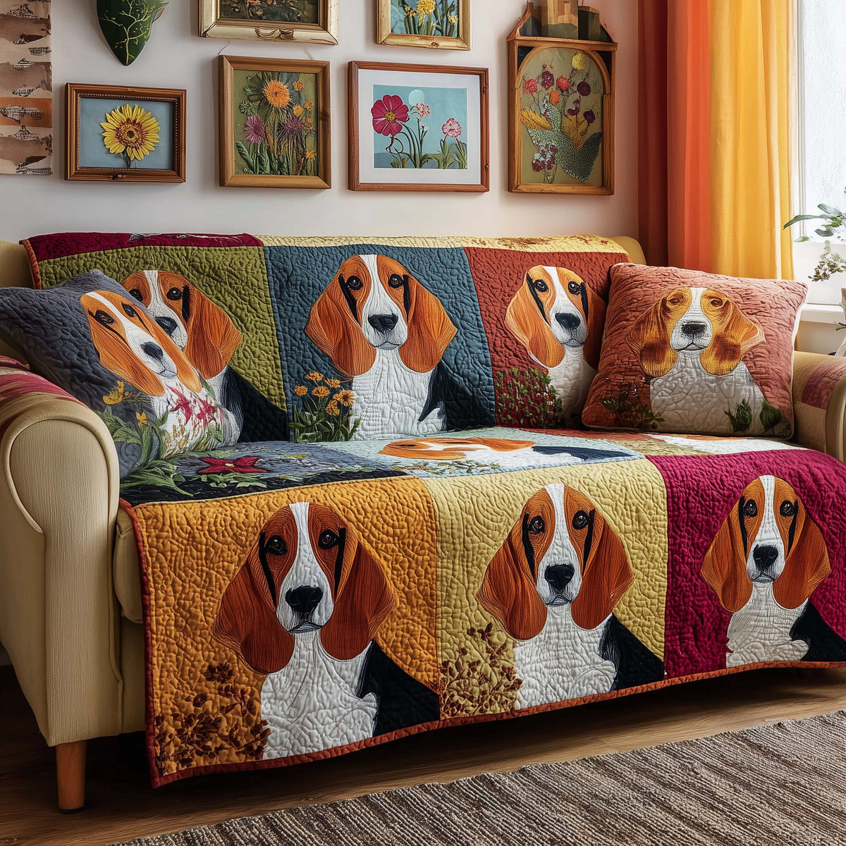 Classic Basset Quilted Sofa Cover Fall Halloween Decor For Sofa Couch