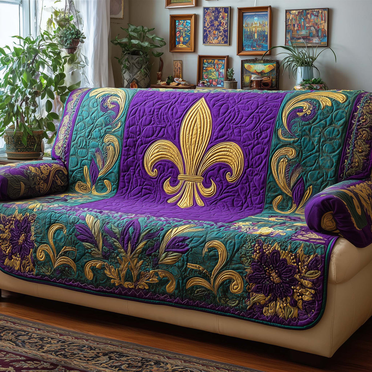 Royal Fleur Quilted Sofa Cover Fall Halloween Decor For Sofa Couch