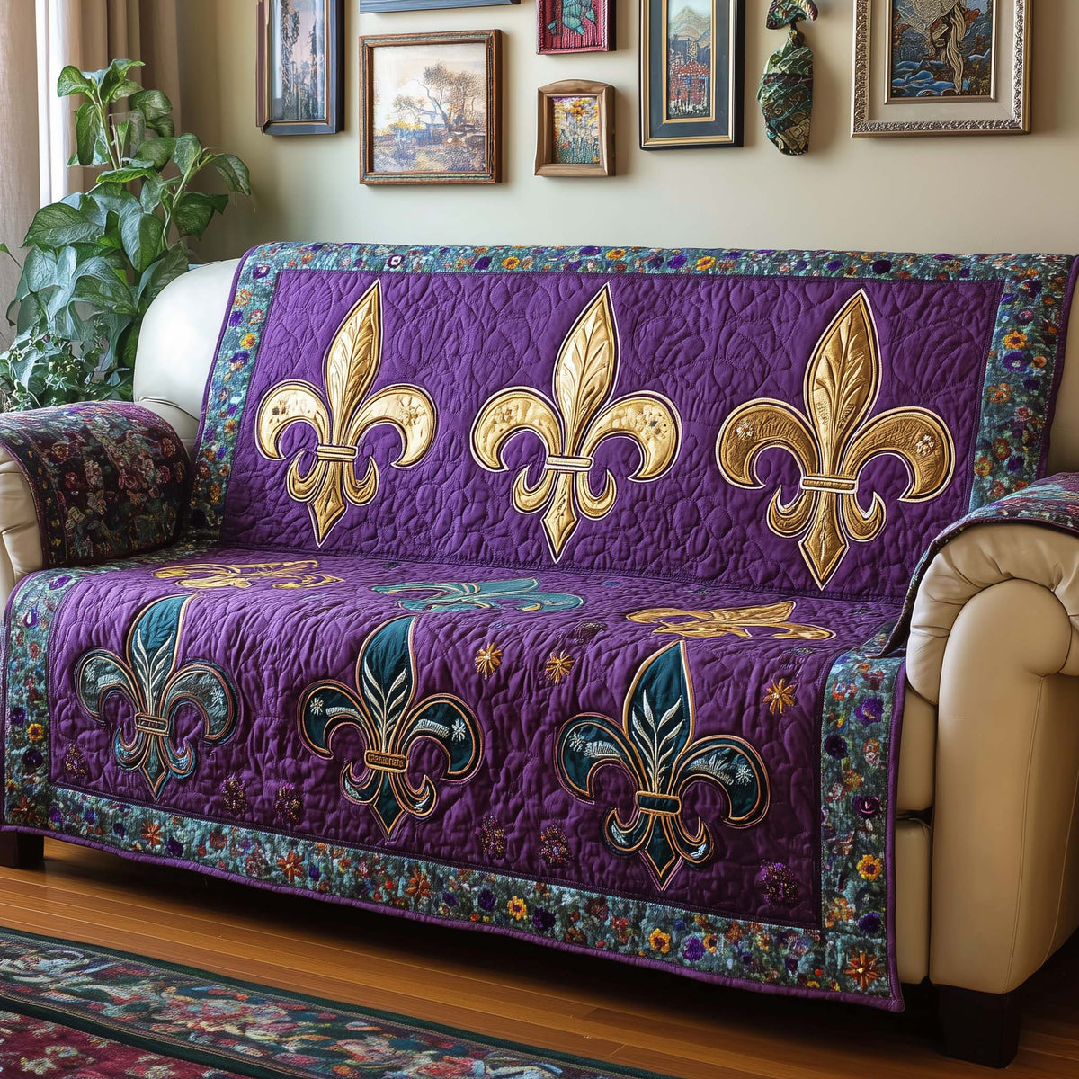 Triple Fleur Quilted Sofa Cover Fall Halloween Decor For Sofa Couch