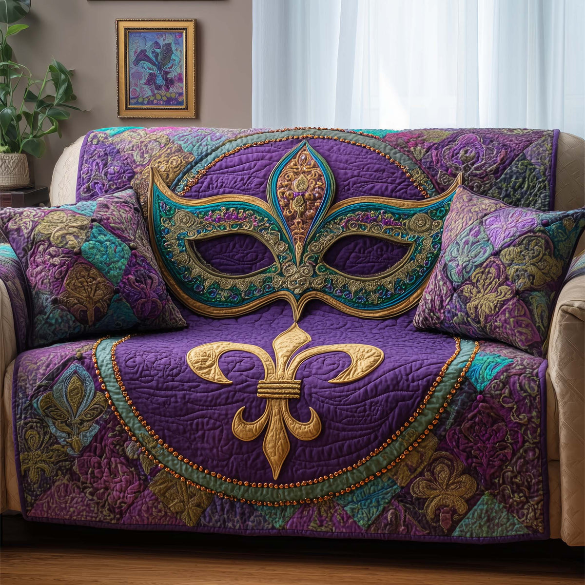 Masquerade Fleur Quilted Sofa Cover Fall Halloween Decor For Sofa Couch