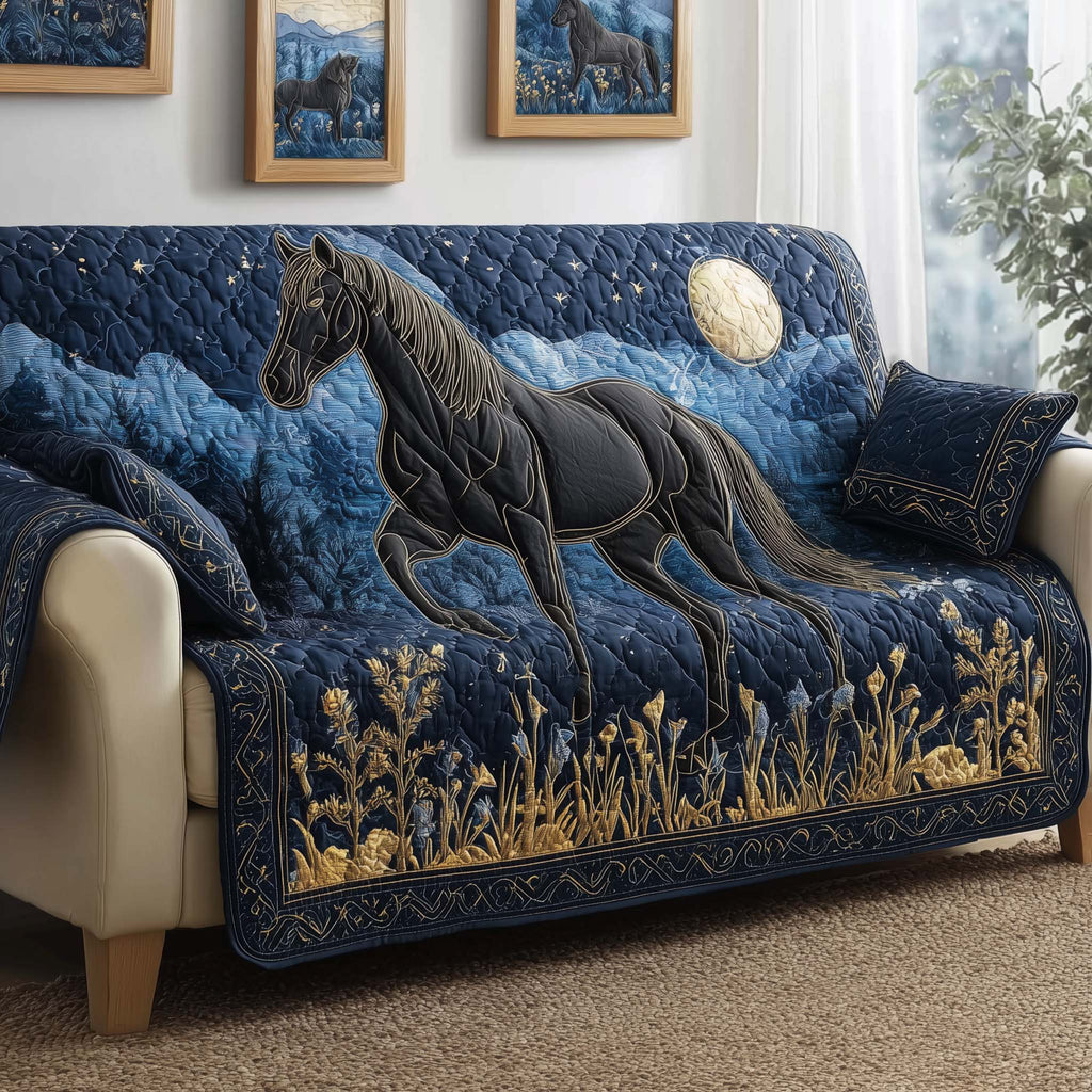 Midnight Stallion Quilted Sofa Cover Fall Halloween Decor For Sofa Couch