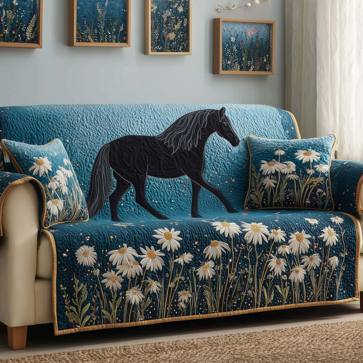 Daisy Horse Quilted Sofa Cover Fall Halloween Decor For Sofa Couch