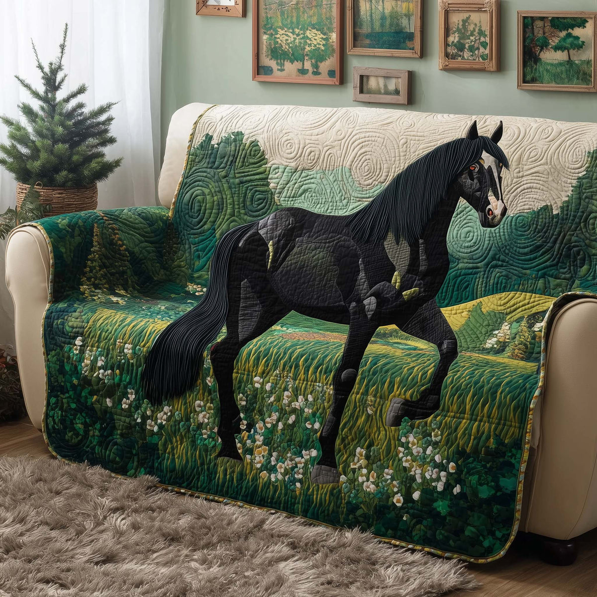 Emerald Meadow Quilted Sofa Cover Fall Halloween Decor For Sofa Couch