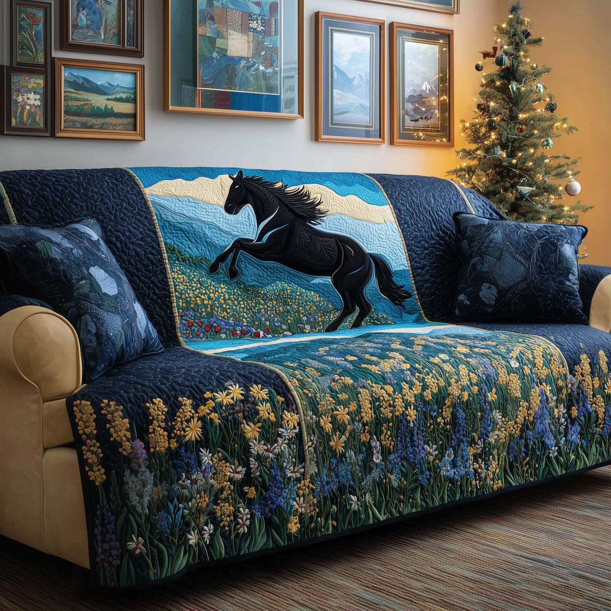 Holiday Stallion Quilted Sofa Cover Fall Halloween Decor For Sofa Couch