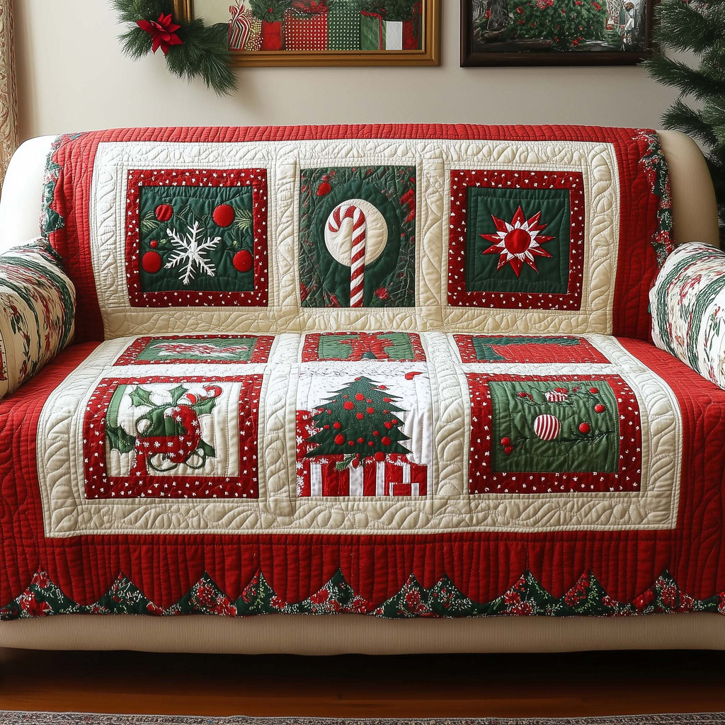 Candy Cane Quilted Sofa Cover Fall Halloween Decor For Sofa Couch