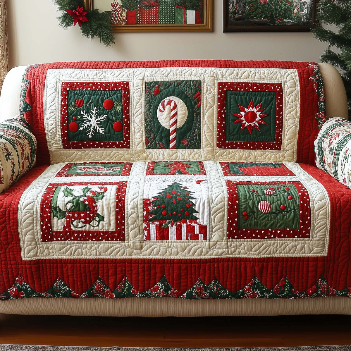 Candy Cane Quilted Sofa Cover Fall Halloween Decor For Sofa Couch
