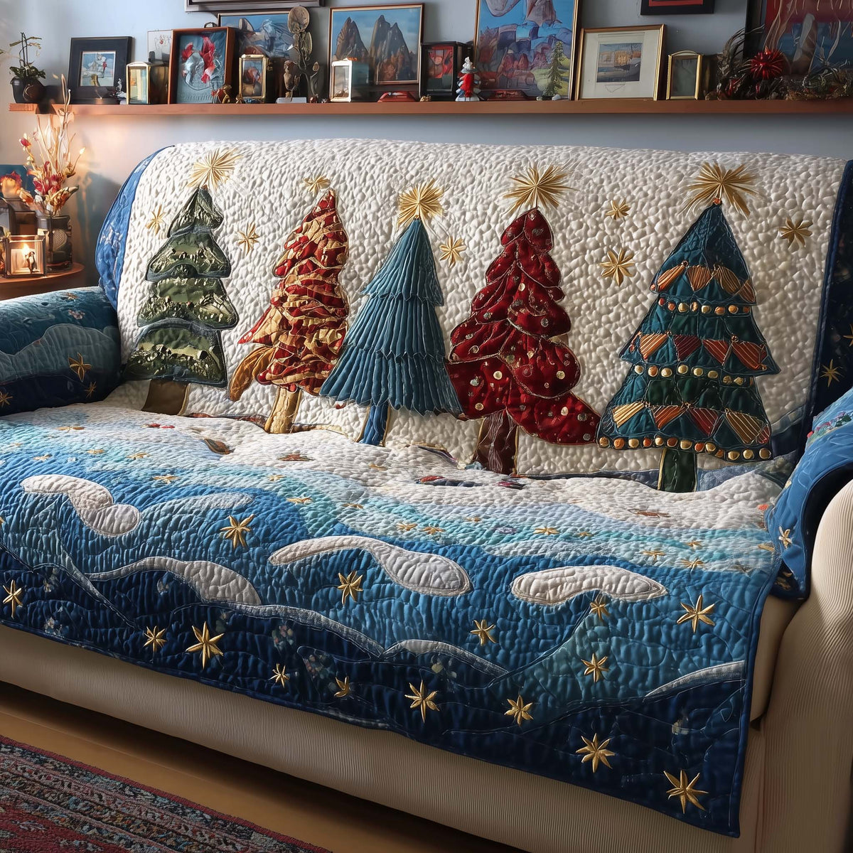 Christmas Tree Quilted Sofa Cover Fall Halloween Decor For Sofa Couch