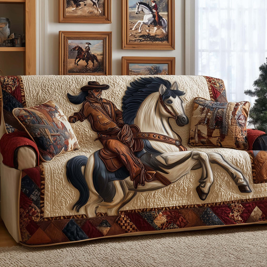 Western Rider Quilted Sofa Cover Fall Halloween Decor For Sofa Couch