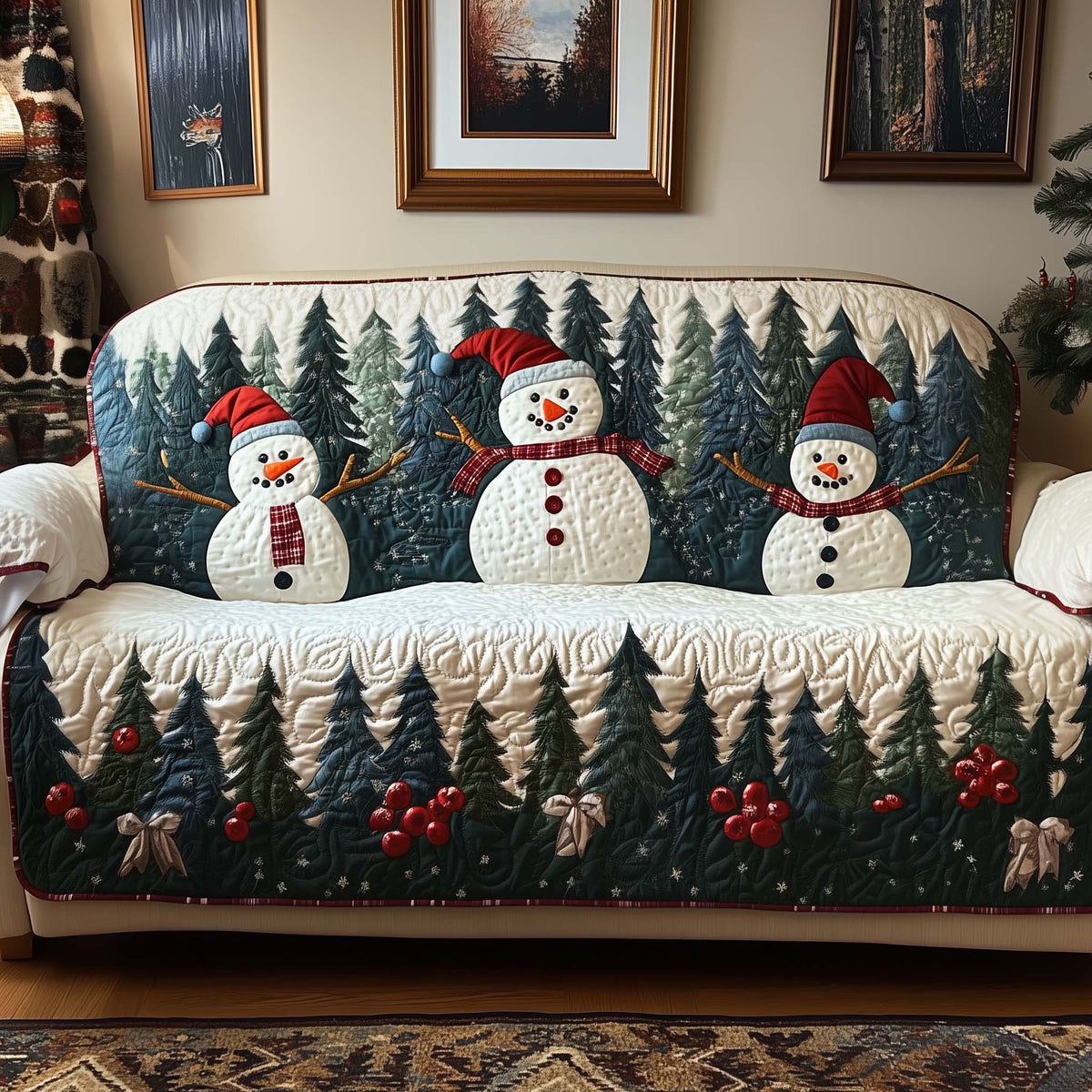 Snowman Quilted Sofa Cover Fall Halloween Decor For Sofa Couch