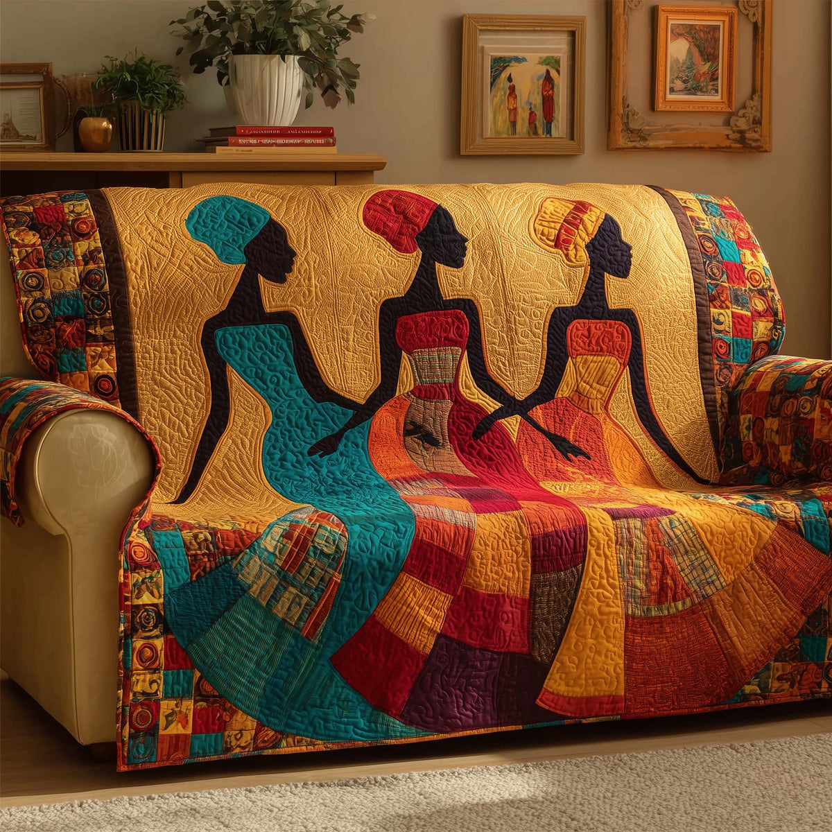 Sister Harmony Quilted Sofa Cover Fall Halloween Decor For Sofa Couch