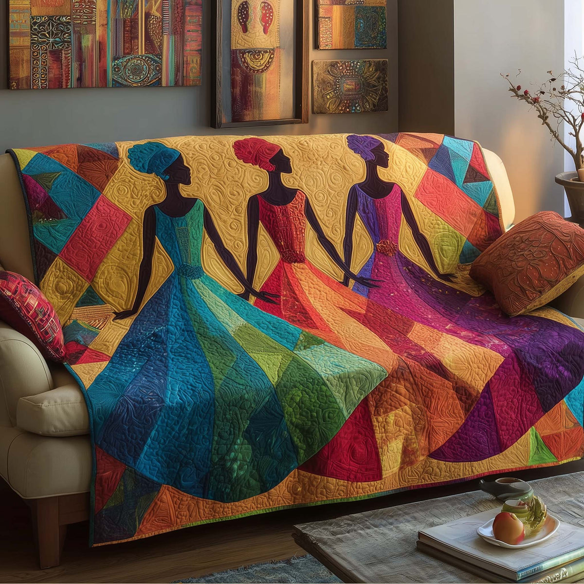 Colorful Flow Quilted Sofa Cover Fall Halloween Decor For Sofa Couch