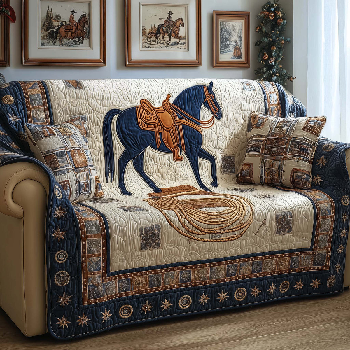 Midnight Saddle Quilted Sofa Cover Fall Halloween Decor For Sofa Couch