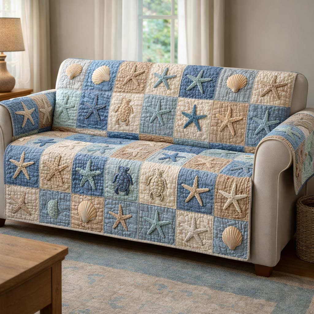 Sea Blocks Quilted Sofa Cover Fall Halloween Decor For Sofa Couch