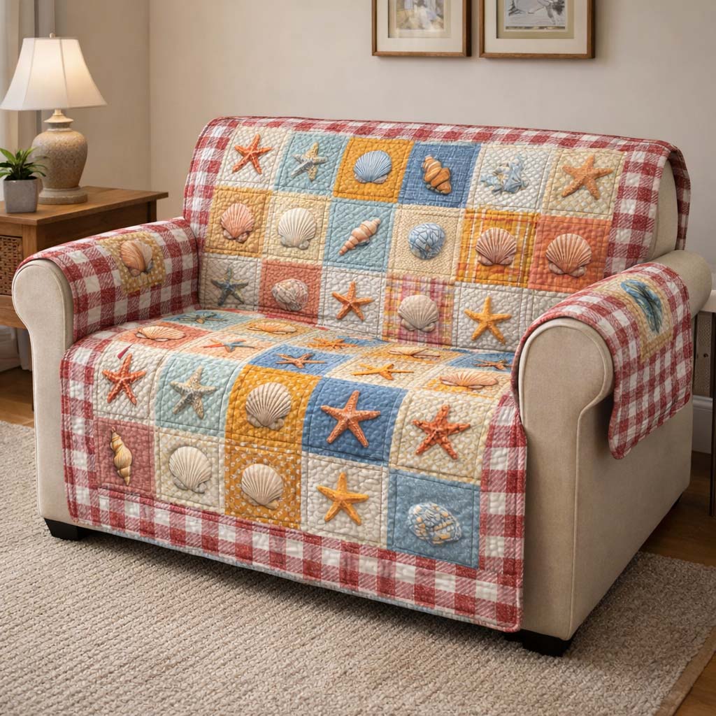 Seaside Gingham Quilted Sofa Cover Fall Halloween Decor For Sofa Couch