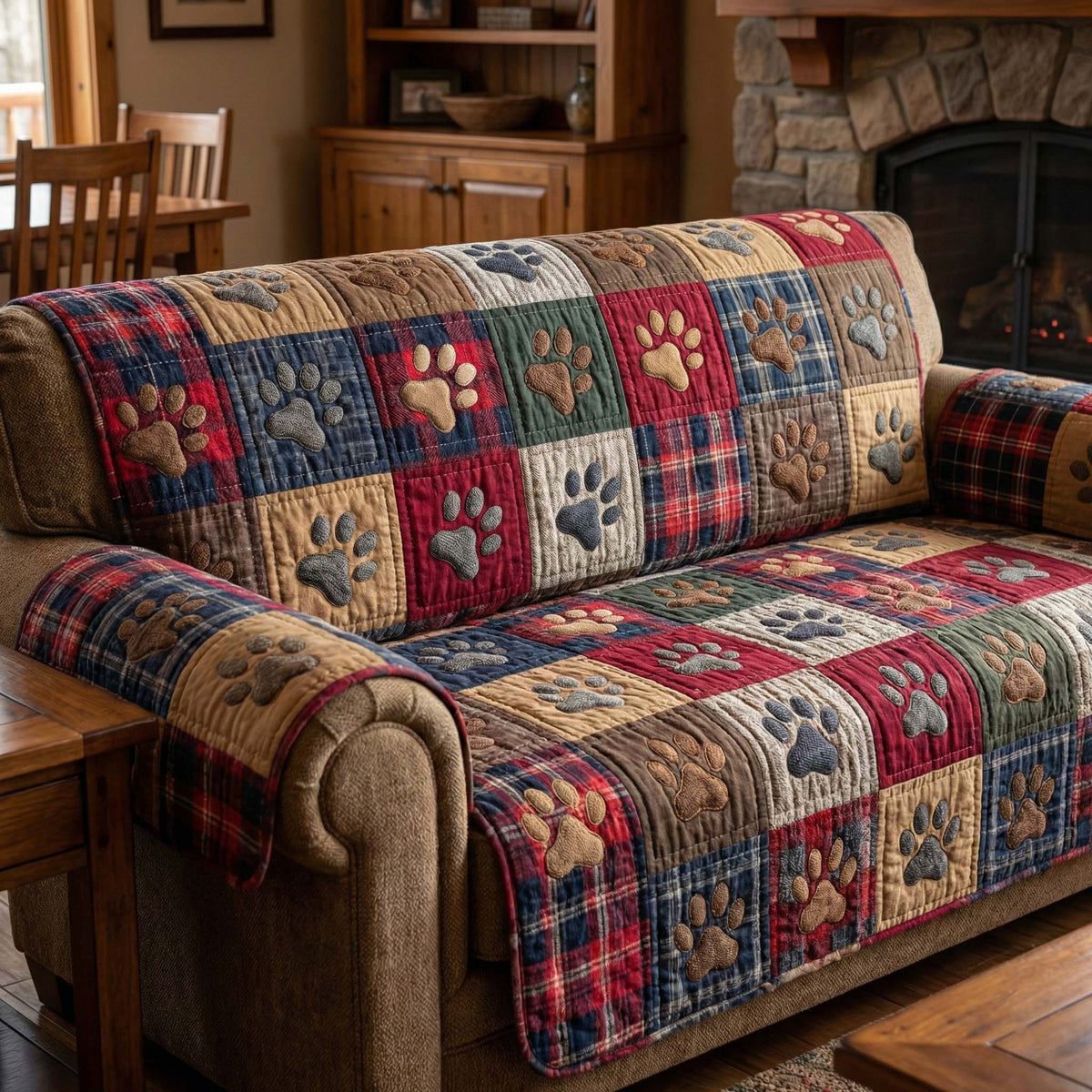 Rustic Paws Quilted Sofa Cover Fall Halloween Decor For Sofa Couch