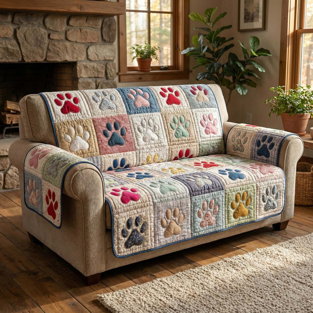 Cozy Paws Quilted Sofa Cover Fall Halloween Decor For Sofa Couch