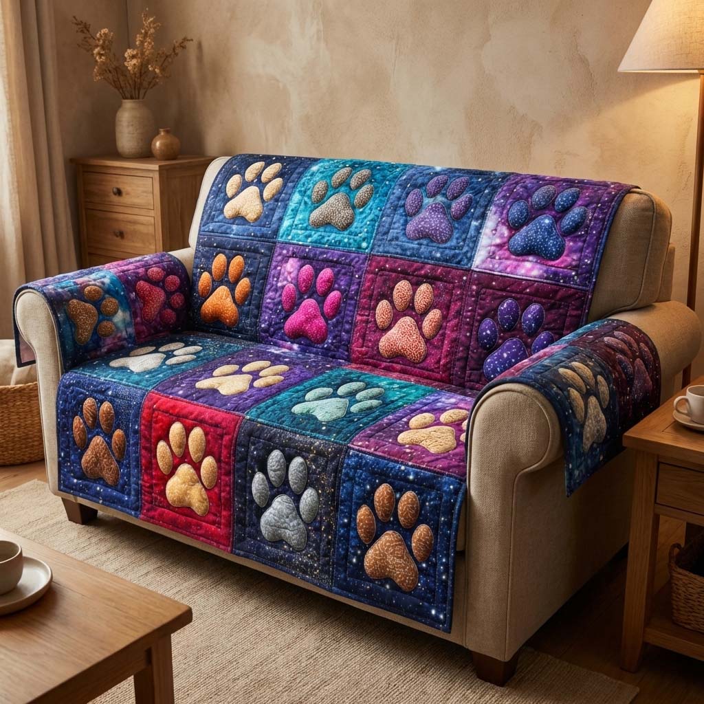 Galaxy Paws Quilted Sofa Cover Fall Halloween Decor For Sofa Couch
