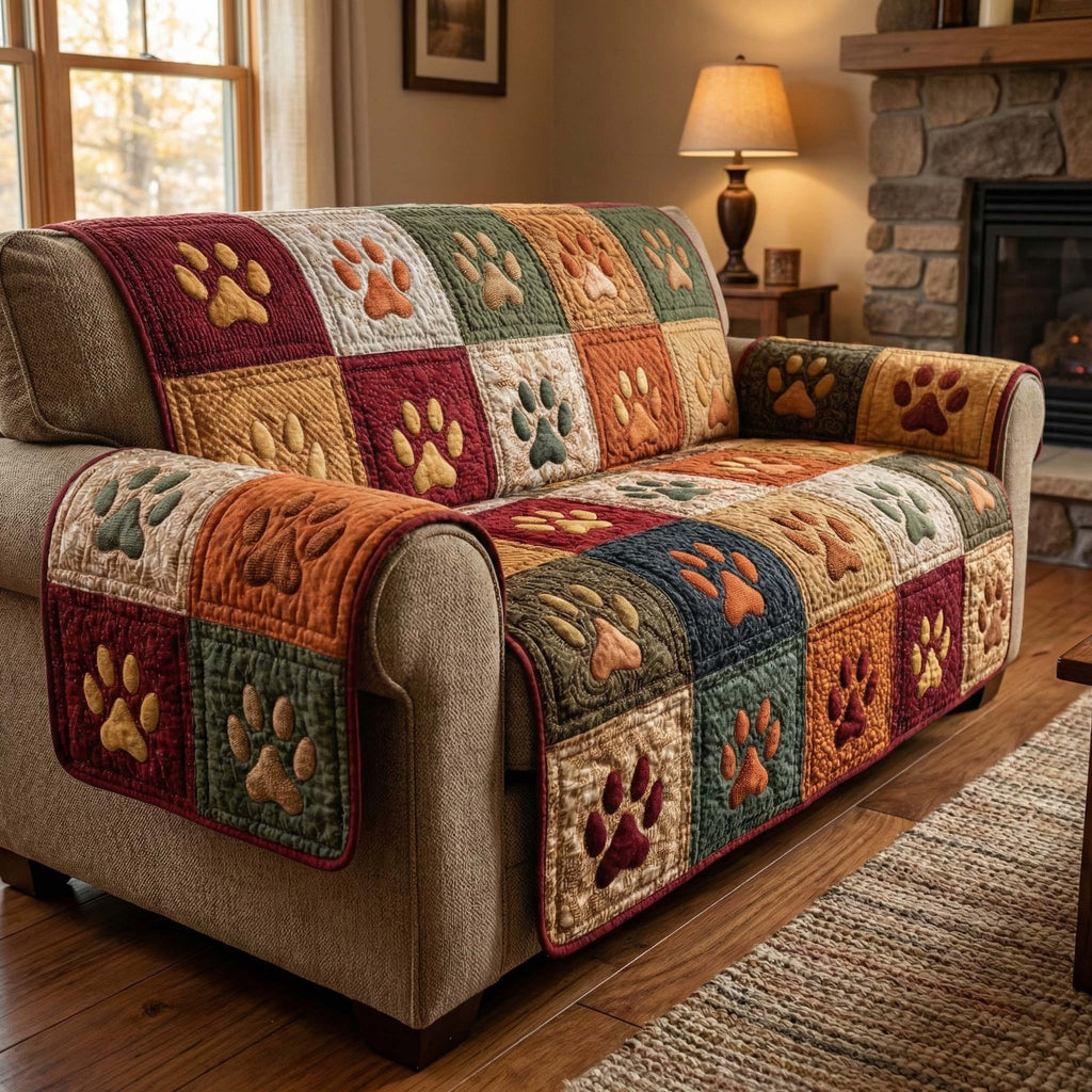 Autumn Paws Quilted Sofa Cover Fall Halloween Decor For Sofa Couch