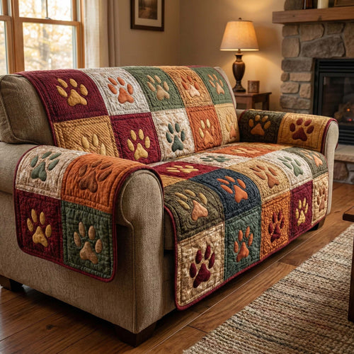 Autumn Paws Quilted Sofa Cover Fall Halloween Decor For Sofa Couch