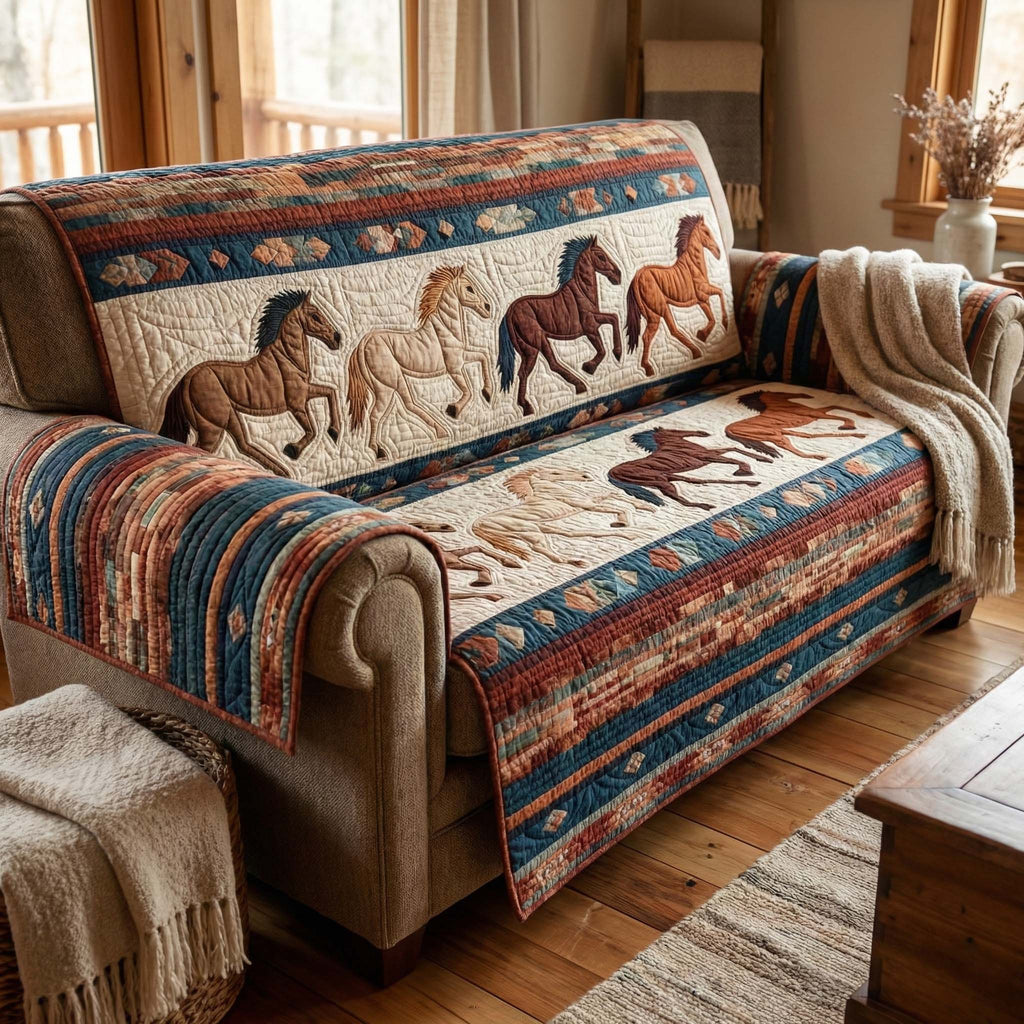 Western Gallop Quilted Sofa Cover Fall Halloween Decor For Sofa Couch