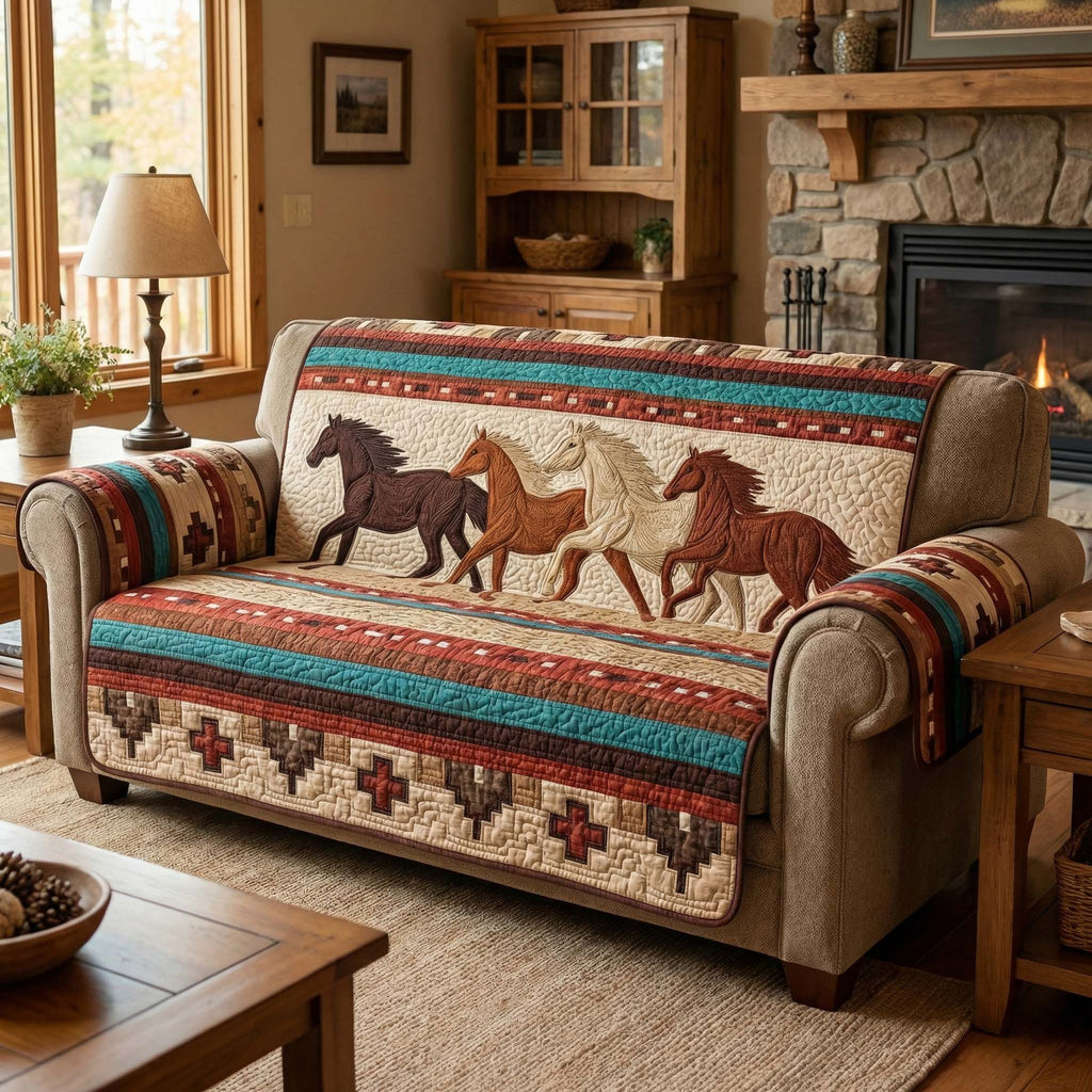 Frontier Horses Quilted Sofa Cover Fall Halloween Decor For Sofa Couch