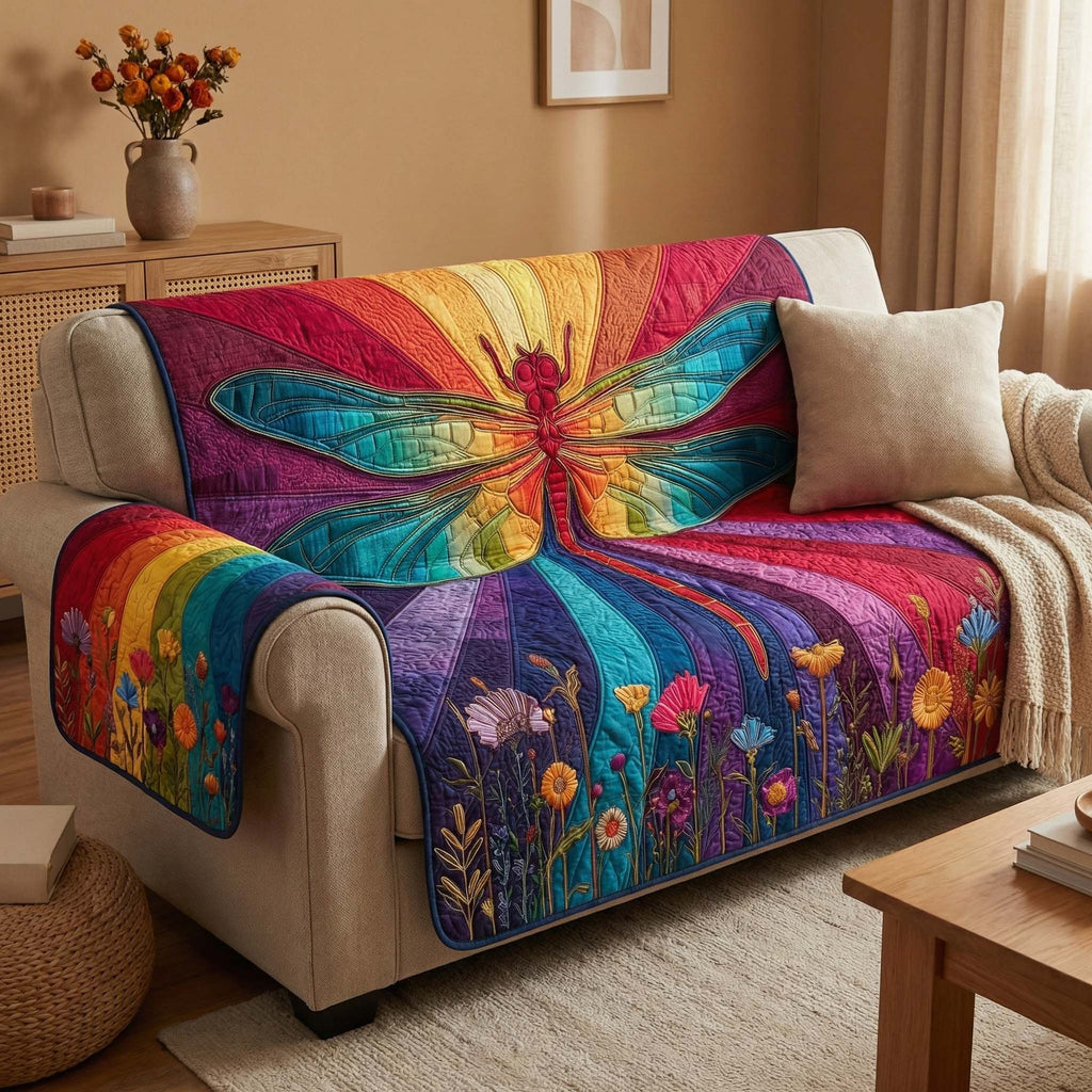 Rainbow Dragonfly Quilted Sofa Cover Fall Halloween Decor For Sofa Couch
