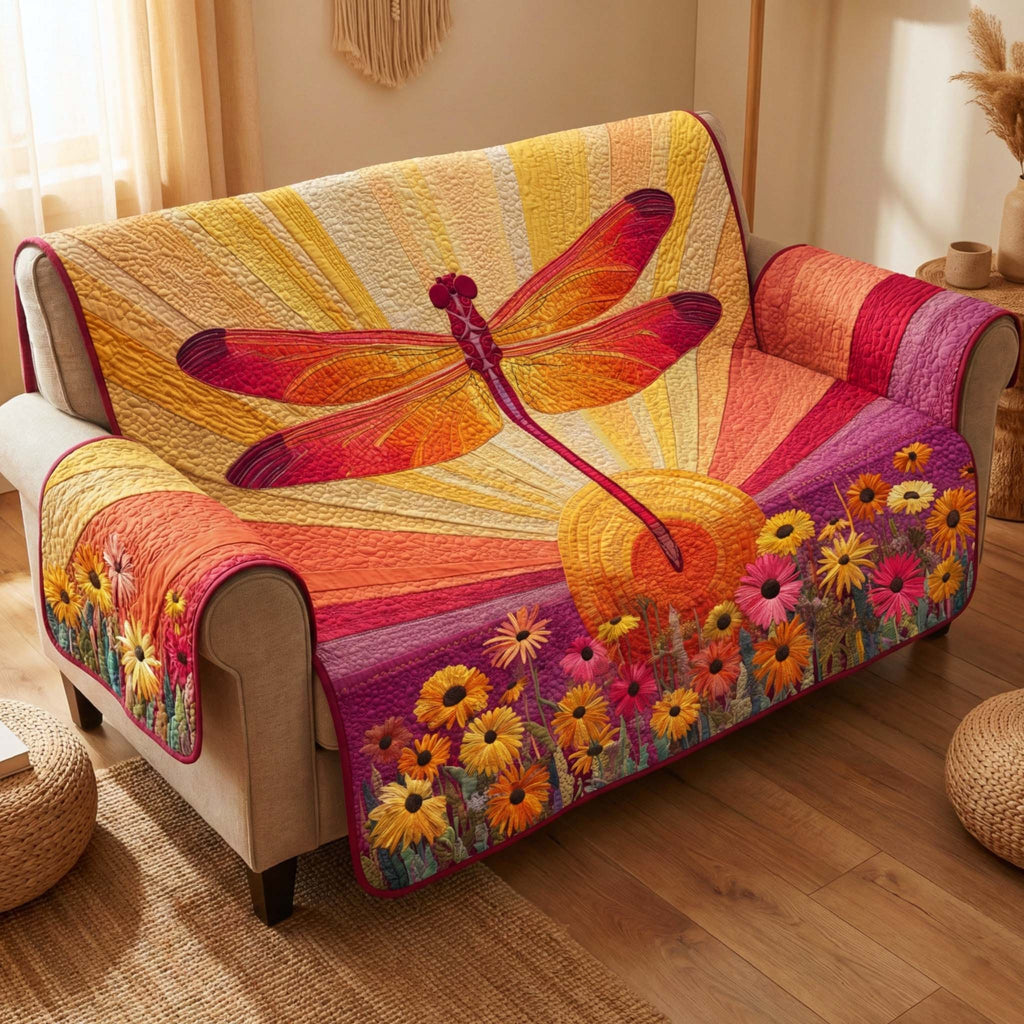 Sunset Dragonfly Quilted Sofa Cover Fall Halloween Decor For Sofa Couch