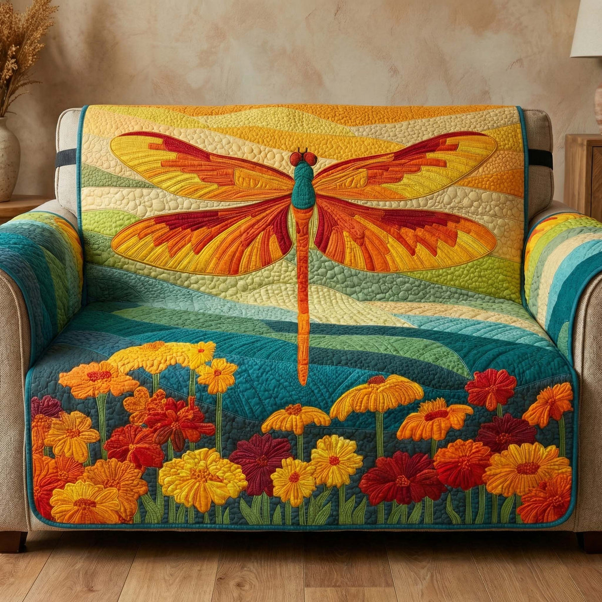 Meadow Dragonfly Quilted Sofa Cover Fall Halloween Decor For Sofa Couch