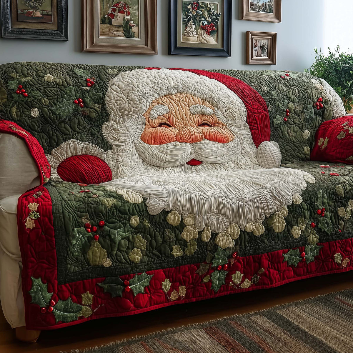 Holly Santa Quilted Sofa Cover Fall Halloween Decor For Sofa Couch