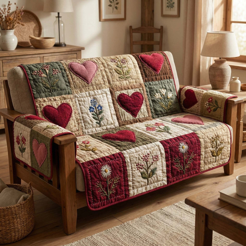 Rustic Hearts Quilted Sofa Cover Fall Halloween Decor For Sofa Couch