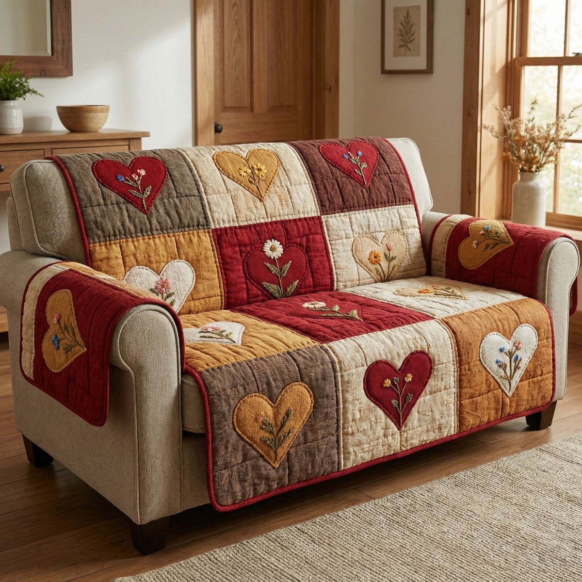 Autumn Hearts Quilted Sofa Cover Fall Halloween Decor For Sofa Couch
